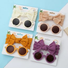 2 pièces/ensemble ours bébé lunettes de soleil haute élastique en Nylon arc bandeaux couleur cadre rond polarisé lunettes de Protection solaire enfants lunettes