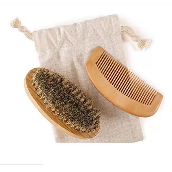 2pcs / set brosse à barbe en poils de sanglier et kit de peigne à barbe fait à la main pour hommes barbe moustache outils de nettoyage personnels prix usine conception experte