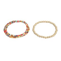 2pcs / Set Boho Style Coloré Beads Ajustables Bracelets multicouches pour femmes Accessoires de bijoux de charme