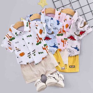 2 stks/set kinderkleding zomer babyjongen kleren baby kraag blouse casual shorts sets peuter dinosaurus outfit ropa bebe g220509