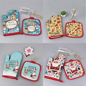 2PCSSet Christmas Baking Gloves Pad Natal Oven Dining BBQ Keuken Mat Jaar Navidad Xmas Party Decoration Supplies Y201020