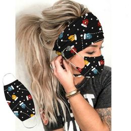 2 stks / set Kerstknoop hoofdband masker tulband haren accesories zachte yoga sport elastische haarband mode met masker vrouwen