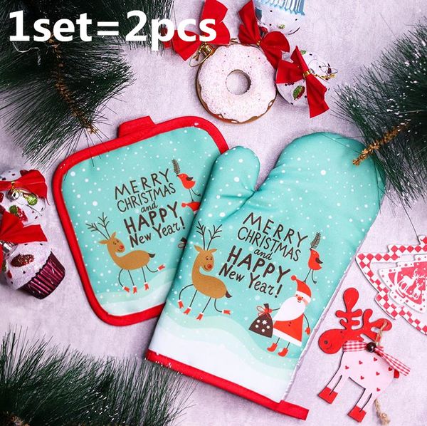 2PCS / Set Christmas Gants Decorations Oven Mitts Merry Christmas For Home Ornaments Noël Navidad Noel Nouvel An