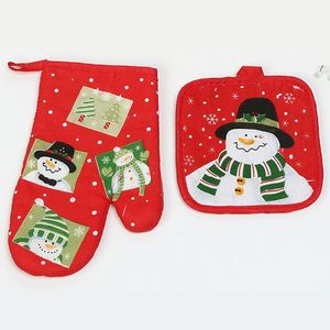 2 stks / set Kerstmicrogolf Anti-Brandhandschoen Keuken Tafel Mat BBQ Oven Bak Xmas Glove Mode Santa Glove Pad Party Supply XVT0375