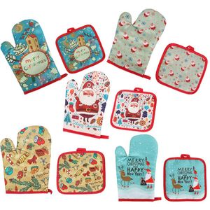 2 unids/set manoplas de horno de Navidad para hornear guantes anti-calor almohadilla para horno microondas estera de aislamiento decoración de Navidad herramientas de cocina para hornear Navidad