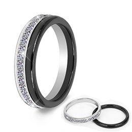2 stks set klassieke zwarte keramische ring mooi krasbestendig gezond materiaal sieraden voor vrouwen met bling crystal mode ring2274