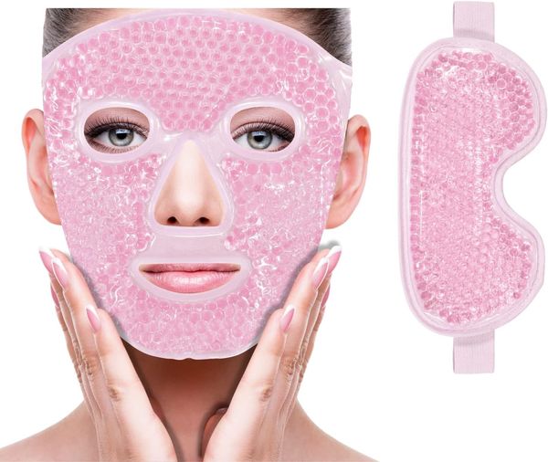 Lot de 2 masques de refroidissement pour les yeux pour le visage pour réduire les poches sous les yeux Perles de gel réutilisables Masque de sommeil pour les yeux du visage Chaleur Froid Compress Pack Relax