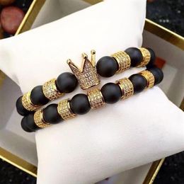 2pcs / set boule de cristal ethnique creux rivets bracelets de charme ensemble pour femmes hommes bijoux mat bracelet de perles accessoires cadeau Valenti213j