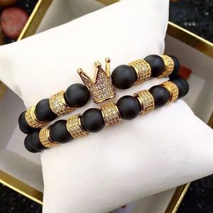 2 unids/set bola de cristal étnico hueco remache encanto pulseras conjunto para Mujeres Hombres joyería mate con cuentas pulsera accesorios regalo Día de San Valentín vacaciones Navidad