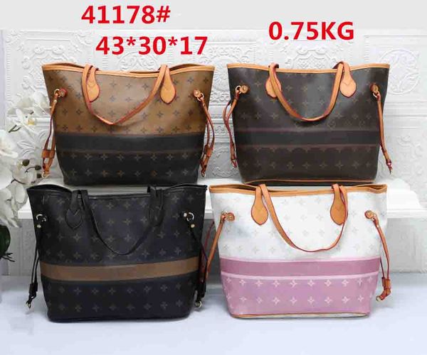 2 unids / set Bolsos de diseñador PU Cuero Moda Nunca Bolsos Monederos completos Carta de flores Crossbody Mujeres Hombro Bolso compuesto Lady Clutch Tote Monedero femenino Monedero