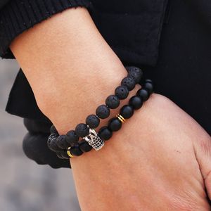 2 pièces/ensemble mode couronne Bracelet à breloques hommes pierre naturelle perlée Bracelets Pulseras Masculina bijoux