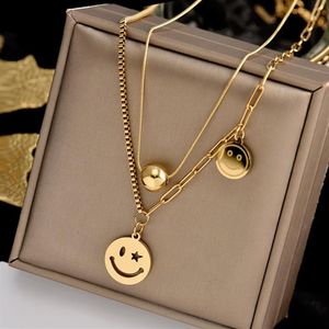 2pcs / set mode sourire double couches pendentifs colliers perles d'imitation gouttelettes en forme de sourire clavicule bijoux pour femmes cool Gri354A