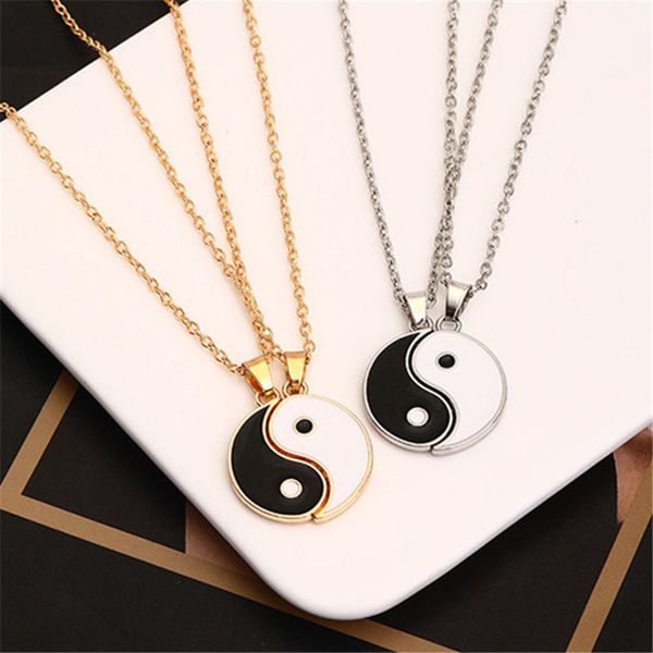 2pcs / set Or Tai ji Diagramme Designer Collier Femme Mens Collier Sud-Américain Argent Plaqué Pendentif Alliage Homme Colliers Pendentifs Sautoirs Bijoux De Mode Cadeau