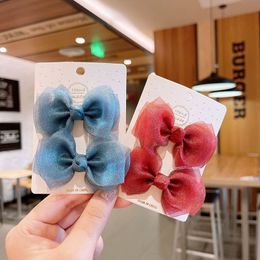 2 stks / set Grosgrain Ribbon Bow Hairspin Girl's Haar Bogen Boutique Solid Hairclip Handgemaakte Strik Clip voor Kids Haaraccessoires Korea 0845