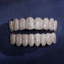 2 pièces/ensemble Hip Hop cubique Zircon dents Grillz, haut bas dents grilles pour hommes, unisexe dents bijoux cadeau