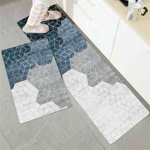 2pcs / set INS Tapis De Cuisine Moderne Tapis De Cuisine Longue Bande Entrée Paillassons Anti-dérapant Tapis De Sol Absorption Porte Tapis Salle De Bains 210727