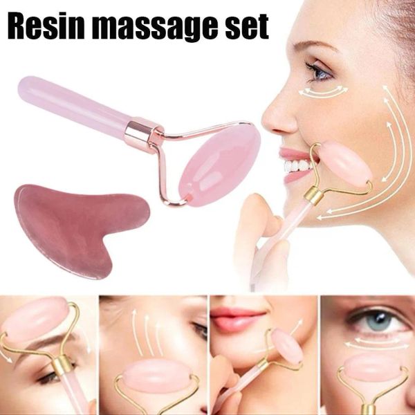 2 pièces/ensemble Kamien Gua Sha pierre pour Massage du visage Rose Quartz Jade pierre visage Massage rouleau Gua Sha grattoir conseil visage en gros GG