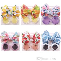 2pcs / set kids lunettes de soleil bandes de cheveux sets mode mignon anti-ultraviolet protection oculaire bébé bandeau de plage de plage vertes de soleil