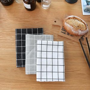 2 unidades/juego de servilletas de lino, 50x70cm, manteles individuales a cuadros en blanco y negro para el hogar, paños de cocina, manteles de mesa