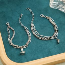 2pcs / set Love Heart Magnetic Couple Bracelets For Women Men Silver Color Double couche Matching Chain Bracelet Lover Bijoux Gift