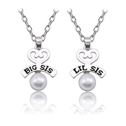 2 pièces ensemble amour coeur collier mode BIG SIS LIL SIS perle pendentif famille colliers pour femmes BBF cadeaux 250h