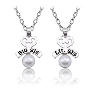 2 pièces ensemble amour coeur collier mode BIG SIS LIL SIS perle pendentif famille colliers pour femmes BBF cadeaux 226L