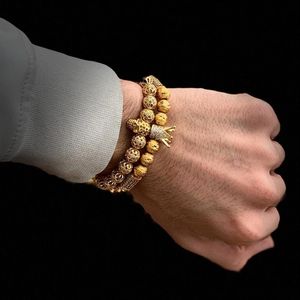2 stuks set luxe armband mannen armband charme goud roestvrij stalen armbanden voor vrouwen bal zirconia armbanden femme sieraden Gift h2860