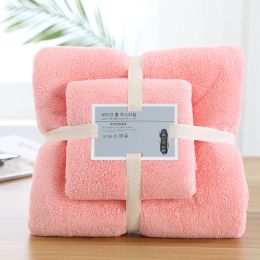 2pcs Set Luxury Super grande serviette à haut absorbant High Absorbants Soft Coral Fleece Baignage et serviettes pour le visage Régl pour les adultes 70x140cm 35x75cm