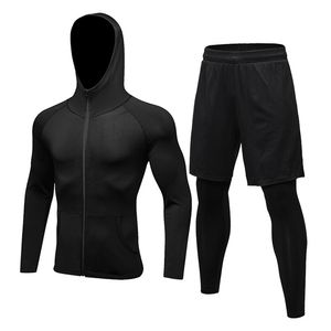 2pcs / set hommes printemps sport costume gym fitness compression vêtements course jogging sport porter entraînement survêtements faux pantalons serrés 201116