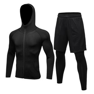 2 stks / set Mannen Spring Sports Pak Gym Fitness Compressie Kleding Lopen Jogging Sport Wear Training Trainingspakken Fake Tight Pants 201119