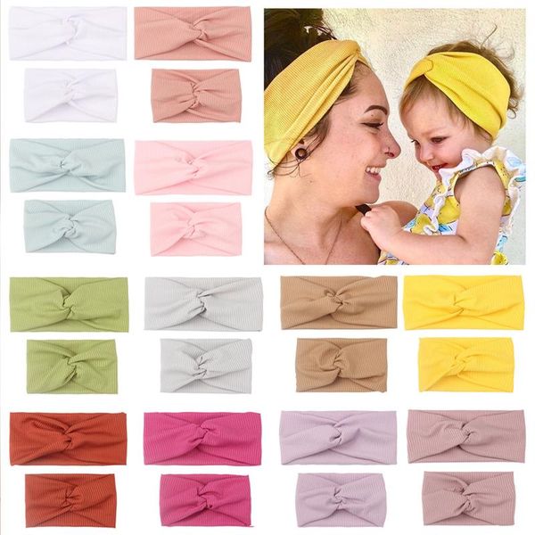 2 pièces/ensemble Maman Mère Fille Enfants Bébé Fille Arc Bandeau Couleur Unie Tête Bandeau Accessoires Parent-enfant Chapeaux De Famille