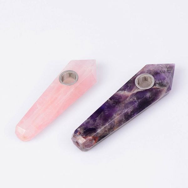 2PCS Set Pipes à fumer en cristal d'améthyste de rêve de quartz rose rose de tabac naturel