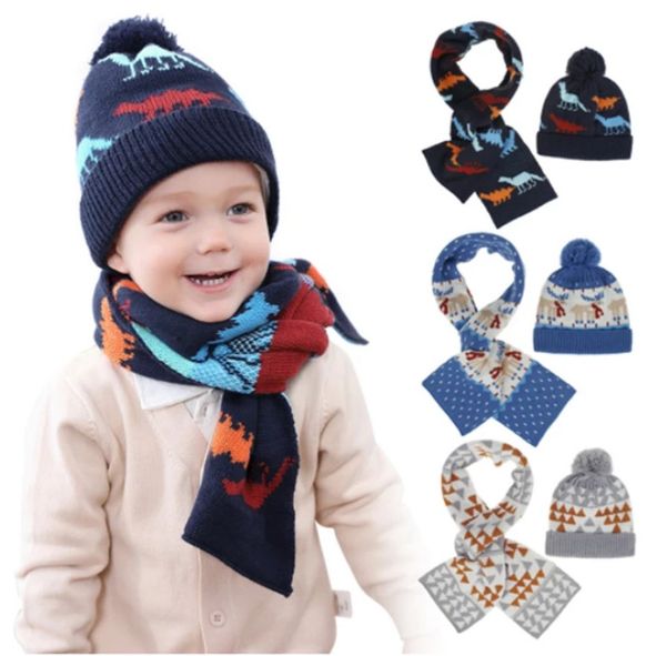 Conjunto de 2 unidades de sombrero de Navidad de punto de Año Nuevo, conjunto de bufanda, gorro de bebé para niño pequeño, gorros cálidos de invierno para niño, regalo de Navidad para niño