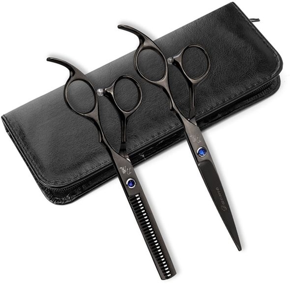 2 pièces/ensemble professionnel 6 pouces ciseaux de coupe de cheveux sac en cuir en acier inoxydable Salon de coiffure outils amincissants pour la coiffure 220317