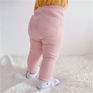 2 Unids Conjunto Sólido Bebé Pantalones de Cintura Alta Algodón Bebé Niñas Leggings Pantalones de Moda para Bebé Niño Primavera Casual Niños Pantalones Largos 211028