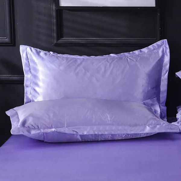 2 unids/set de fundas de almohada de seda de colores sólidos, funda de almohada de doble cara, funda de almohada de satén de seda de alta calidad para verano, suministros de cama TH1176