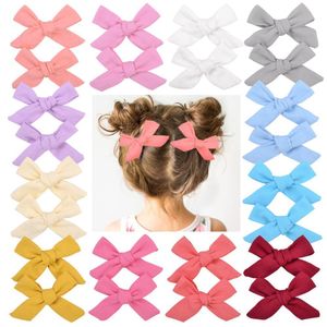 2 stks / set Solid Cotton Hiar Bows With For Baby Girls Boutique Handmade Clip Hairgrip Barrettes Haaracessslands 056