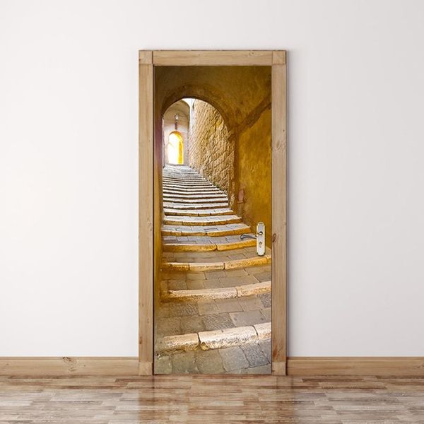 Juego de 2 pegatinas para puerta de escalones de piedra, pegatina de pared de estilo europeo para dormitorio, decoración para sala de estar, póster de PVC impermeable, 313Y