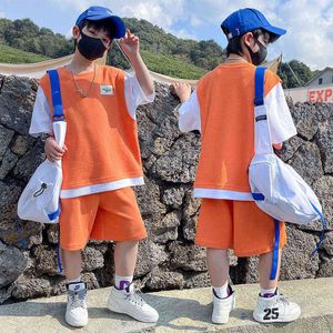 2pcs Set Teen Boy Summer Style coréen Vêtements T-shirts pour enfants + pantalons courts Ensemble de vêtements Enfants Garçons Tenues Top 6-14 ans G220509