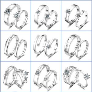 2pcs Pair Ring Sets for Couples Heart Shape Letter Love Adjustable Open Mouth Zircon Stone Men Women Wedding Engagement Rings Jewelry