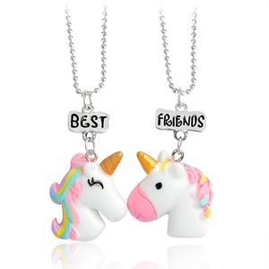 Collier licorne, bijoux, breloques meilleur ami pour toujours, ras du cou pour enfants, pendentifs pour garçons et filles, cadeaux d'anniversaire, 2 pièces/ensemble