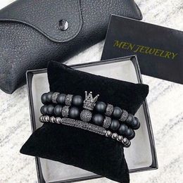 2pcs / set Uxury Fashion Crown Charm Bracelet Pierre Naturelle Pour Femmes Et Hommes Pulseras Masculina bijoux Cadeau vacances valentine's274B