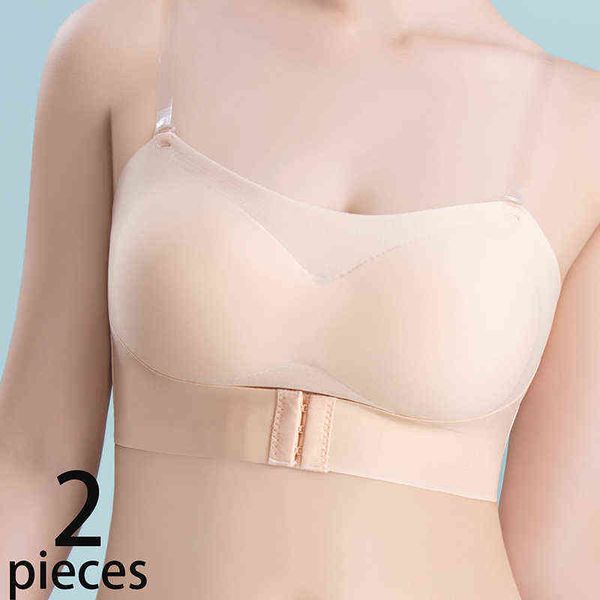 2 unids/set ropa interior de mujer sin rastro sin tirantes sección delgada reunir especial antideslizante no se puede caer tubo superior sin anillo de acero sujetador Sexy T220726