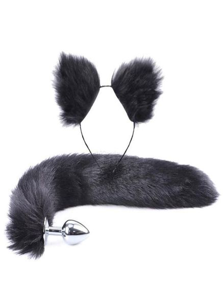 Juego de 2 uds. De tapón anal de Metal con cola de piel sintética, diadema con orejas de gato bonitas para fiesta de juegos de rol, accesorio de disfraz, juguetes sexuales para adultos 189x6528669