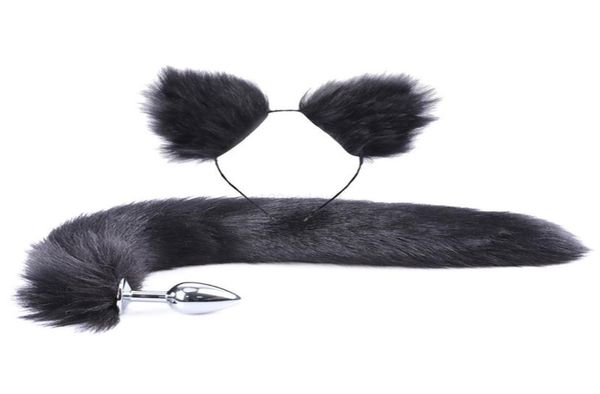 Juego de 2 uds. De tapón anal de Metal con cola de piel sintética, diadema con orejas de gato bonitas para fiesta de juegos de rol, accesorio de disfraz, juguetes sexuales para adultos 189x4128260