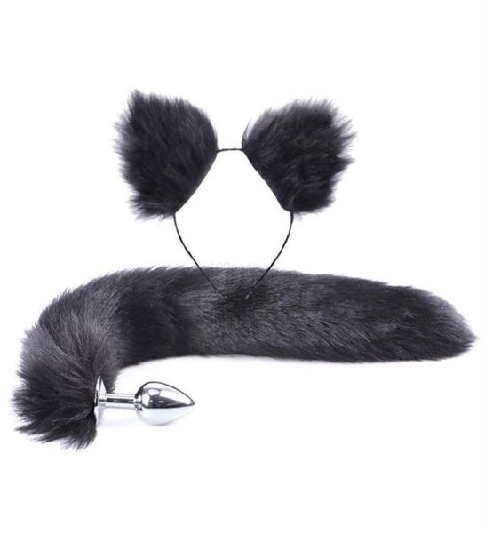 2pcs Set y fausse fur tail metal bougle bouchon de crosse mignon bande d'oreilles de chat mignon pour rôle jeu costume prop prop