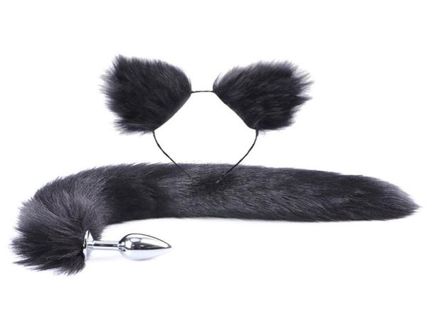 2pcs Set y fausse fur tail metal bouchon bouchon de crosse mignon bande d'oreilles de chat mignon pour le rôle de jeu costume de fête prop