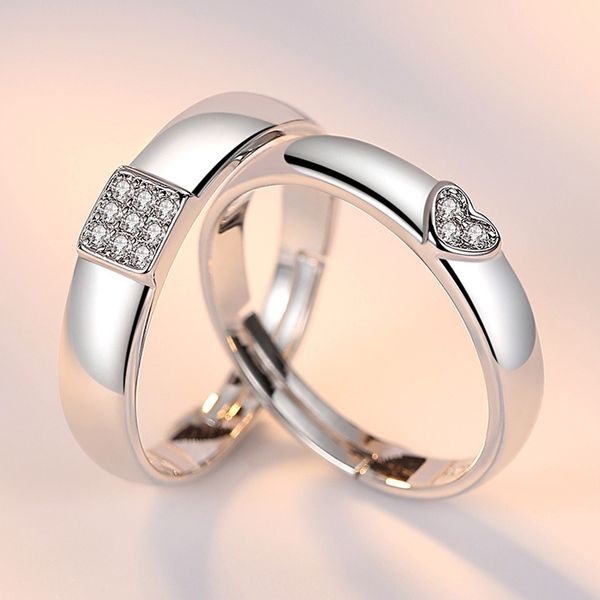 2 pièces/ensembles géométrique amour coeur Zircon anneaux appariés anneaux pour Couple promesse correspondant bague de mariage ensemble Senior Designer bijoux