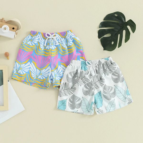 Sets 2pcs Sets para niños pequeños Trunks de natación Floral/hojas de cintura elástica de la cintura pantalones cortos de la playa del bebé pantalones cortos para niños para niños 0-3y