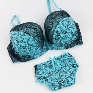 2 pièces ensembles femmes rembourré Push Up soutien-gorge femmes Sexy dentelle Lingerie imprimer soutien-gorge à armatures ensemble de Lingerie 34 36 38 40 D E Cup 2019232T